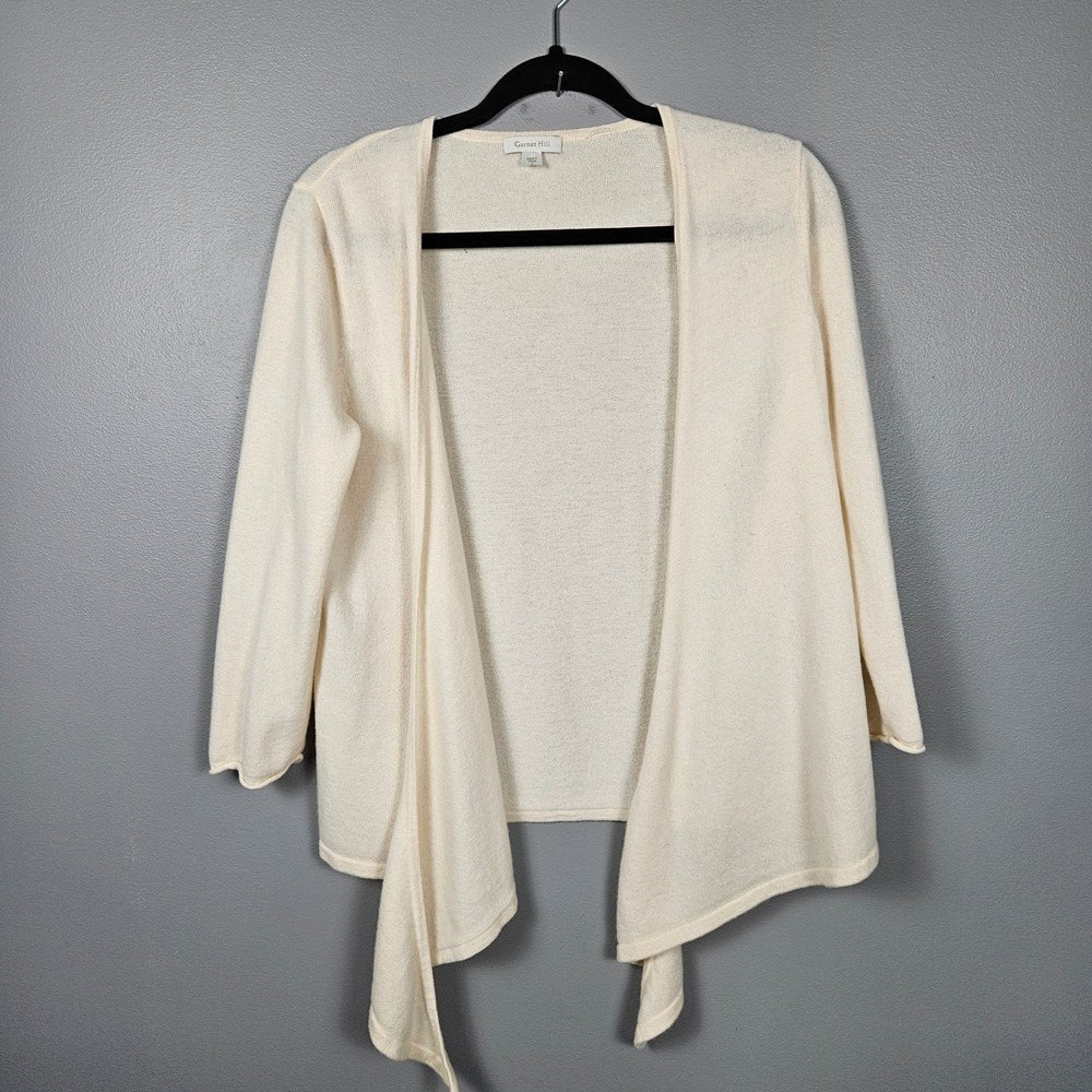 Garnet Hill Womens Large 100% Cashmere Cardigan Open Front Draped Ivory Cream